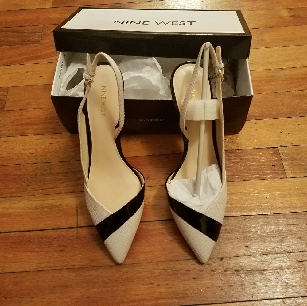 Nine West cream and black sling backs